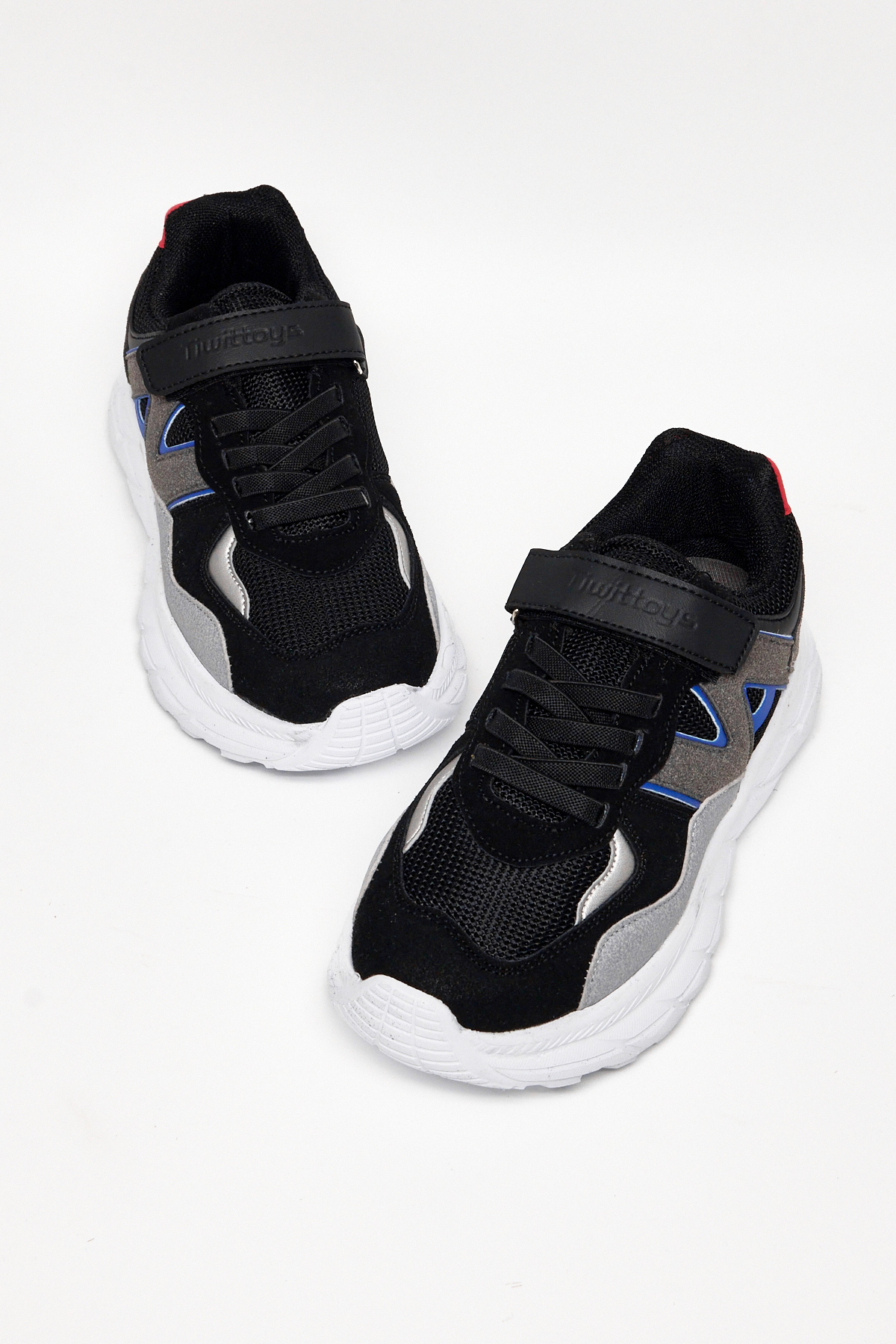 Çocuk Unisex Siyah Buz Rahat Kalıp Cırtlı Bağcıklı Sneaker