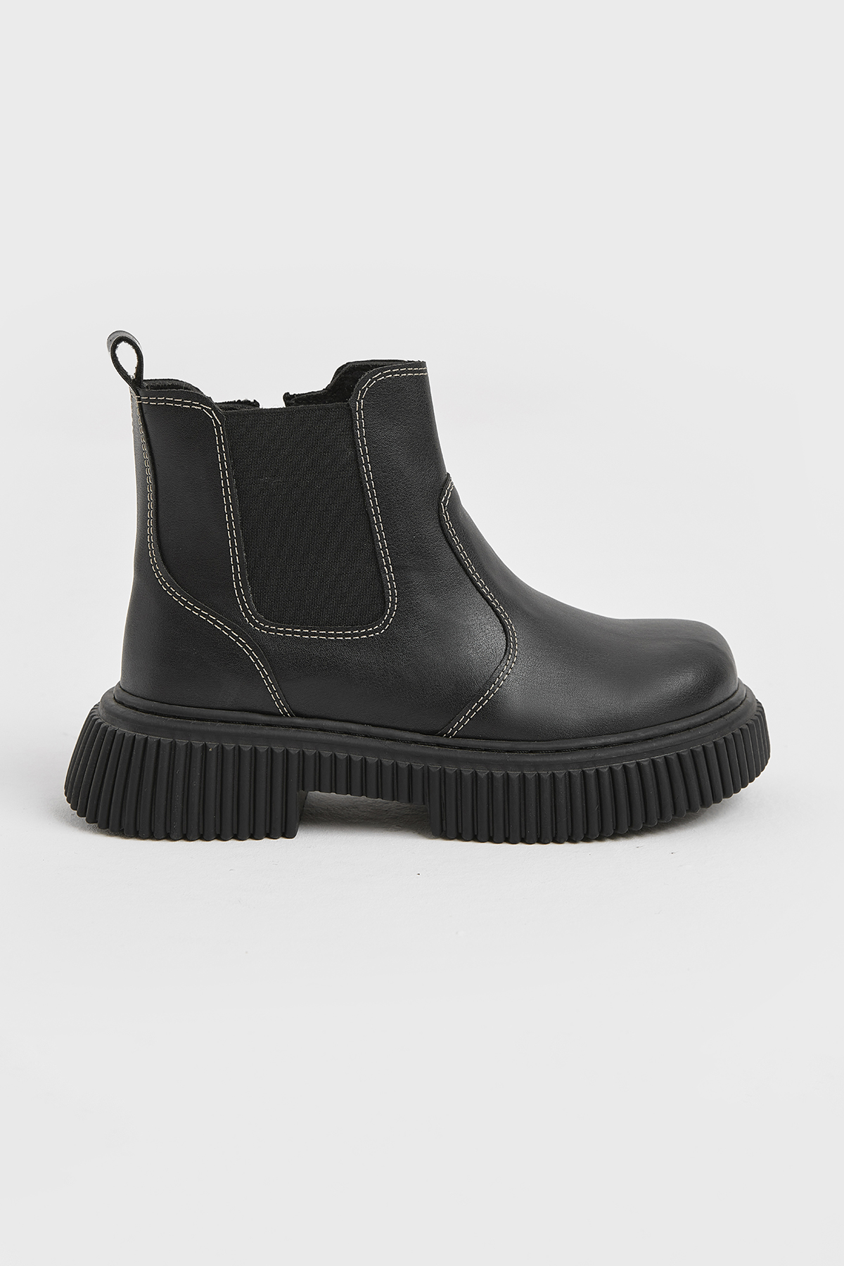 Çocuk Unisex Siyah Cilt Kalın Tırtıklı Termo Taban Fermuarlı Lastikli Chelsea Bot