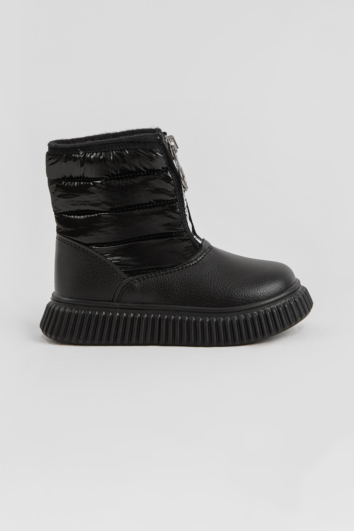 Çocuk Unisex Siyah Esnek Termo Taban Sıcak Astarlı Önü Yazılı Fermuarlı Kar Botu