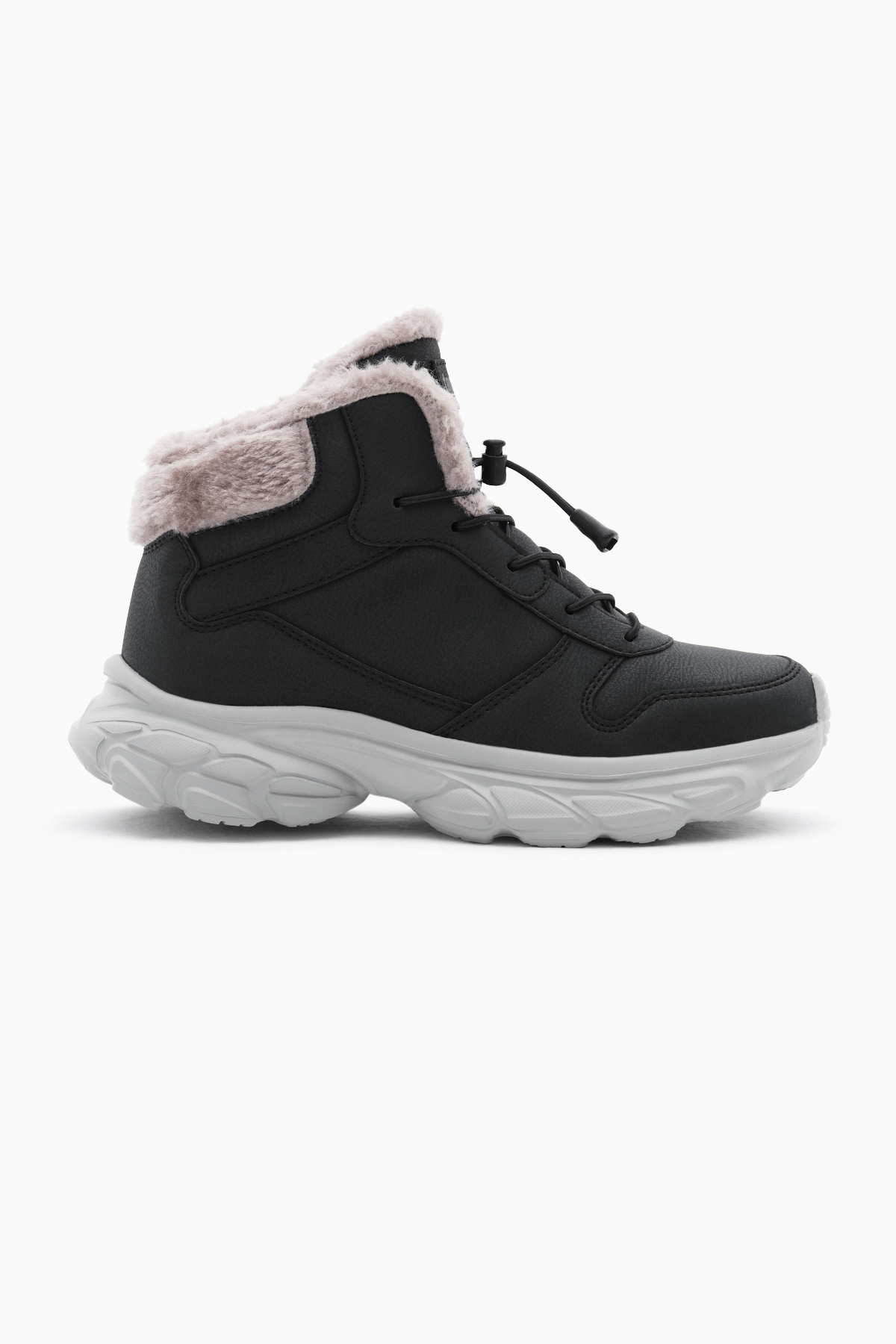 Çocuk Unisex Siyah Faylon Taban İçi Kürklü Lastik Bağcıklı Bot