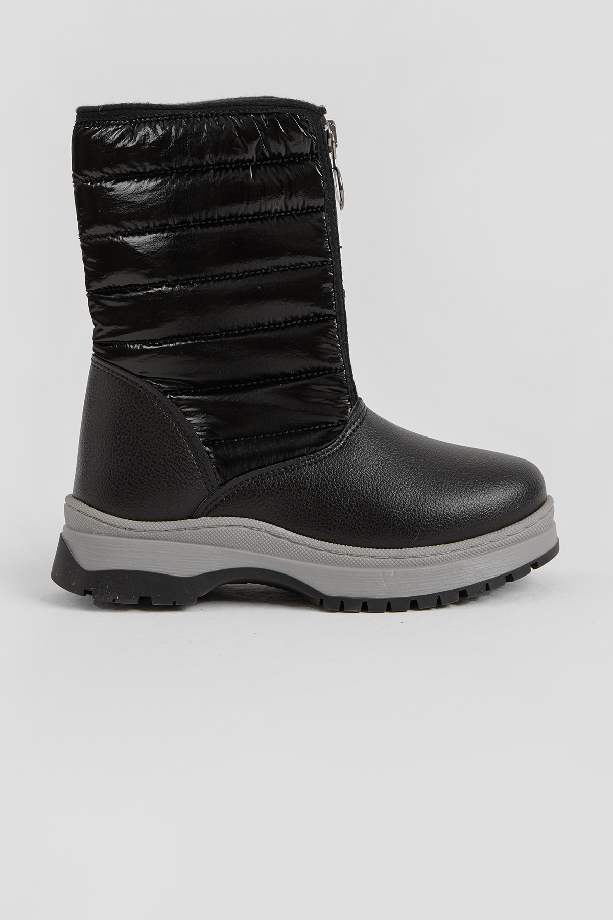 Çocuk Unisex Siyah Kalın Termo Taban Önü Yazılı Sıcak Astarlı Fermuarlı Şişme Kar Botu