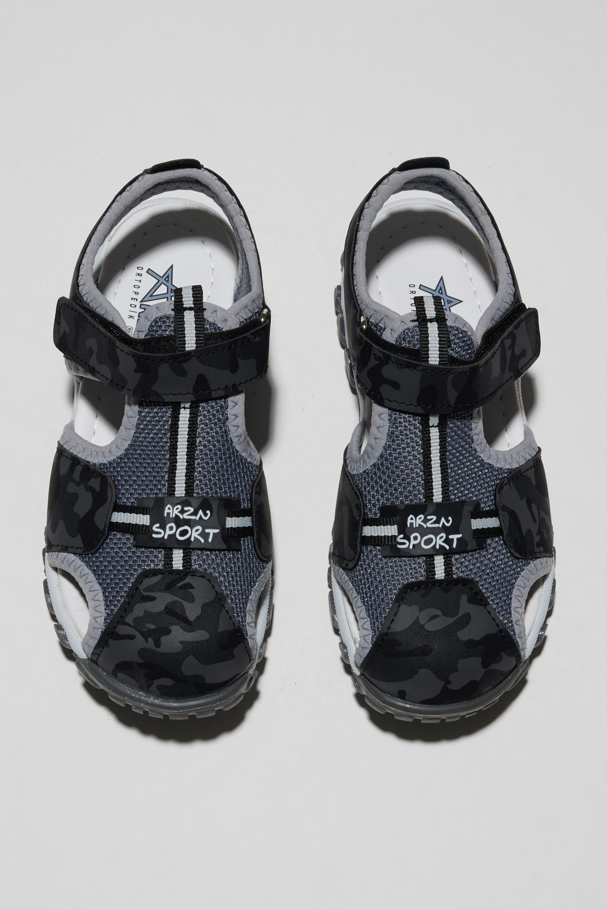 Çocuk Unisex Siyah Kamuflaj Çoçuk Cırtlı Rahat Kalıp Sandalet