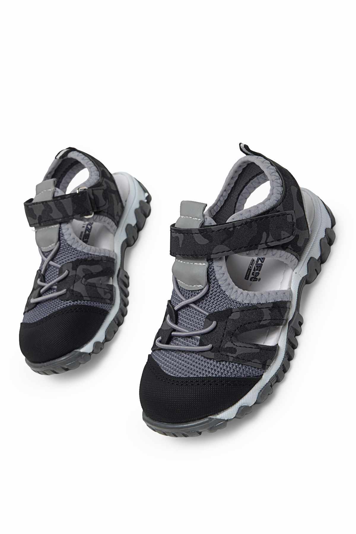 Çocuk Unisex Siyah Kamuflaj Çoçuk Cırt Ve Bağcıklı Rahat Kalıp Sandalet