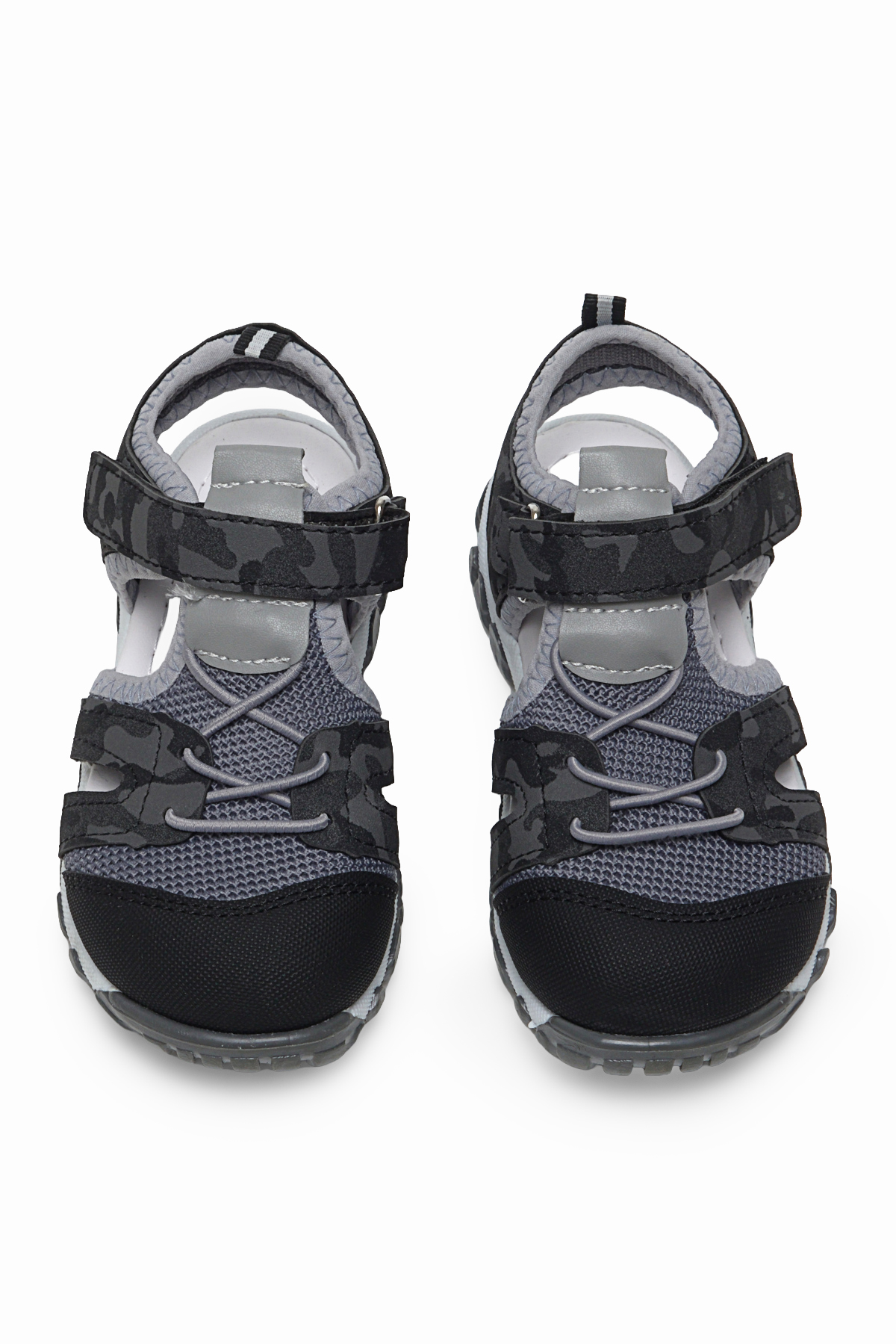 Çocuk Unisex Siyah Kamuflaj Çoçuk Cırt Ve Bağcıklı Rahat Kalıp Sandalet