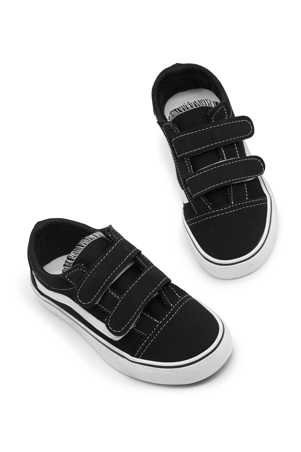 Çocuk Unisex Siyah Kauçuk Taban Rahat Kalıp Çift Cırtlı Ayakkabı