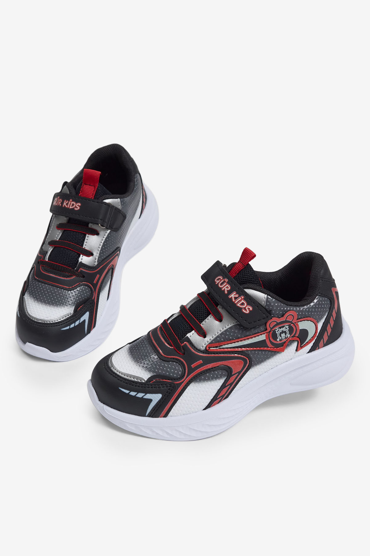 Çocuk Unisex Siyah Kırmızı Eva Faylon Taban Çocuk Unısex Cırtlı Lastik Bağcıklı Spor Ayakkabı