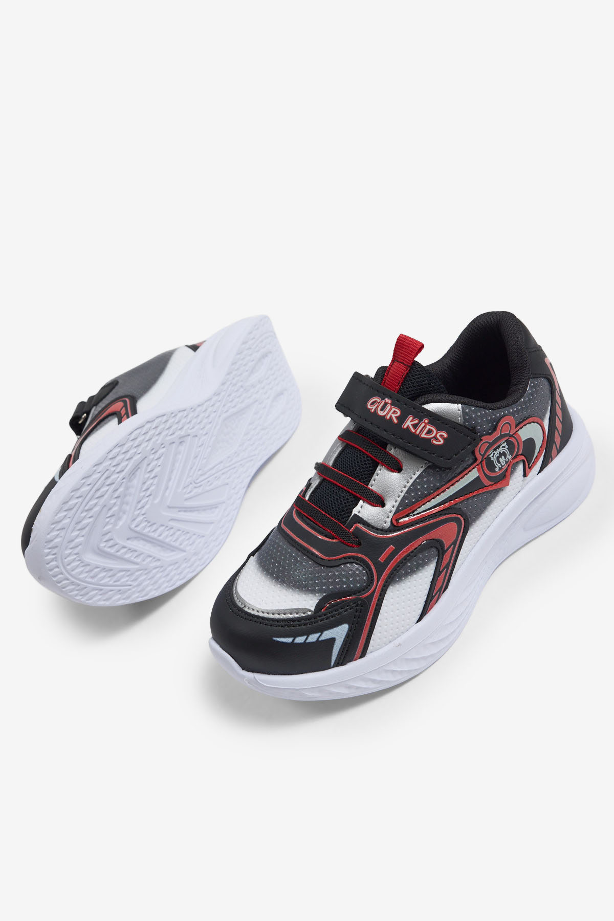 Çocuk Unisex Siyah Kırmızı Eva Faylon Taban Çocuk Unısex Cırtlı Lastik Bağcıklı Spor Ayakkabı