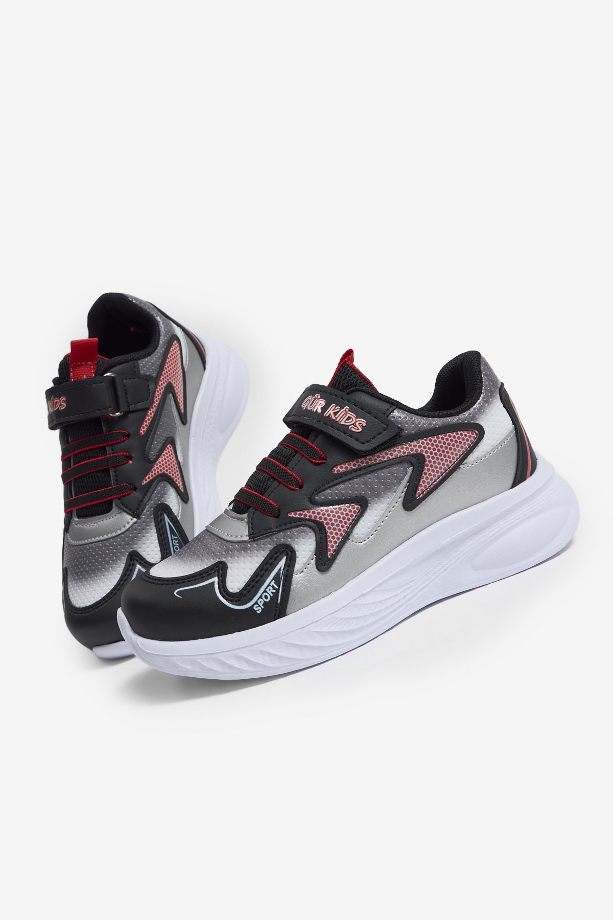 Çocuk Unisex Siyah Kırmızı Eva Faylon Taban Çocuk Unısex Cırtlı Lastik Bağcıklı Spor Ayakkabı