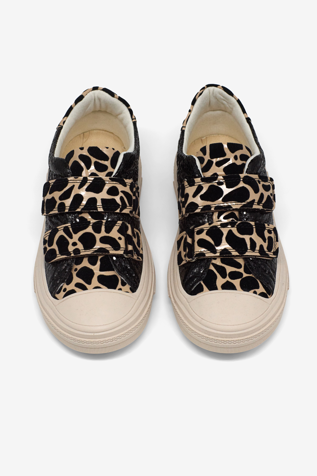 Çocuk Unisex Siyah Leopar Çocuk Sim Detaylı Cırtlı Rahat Kalıp Sneaker