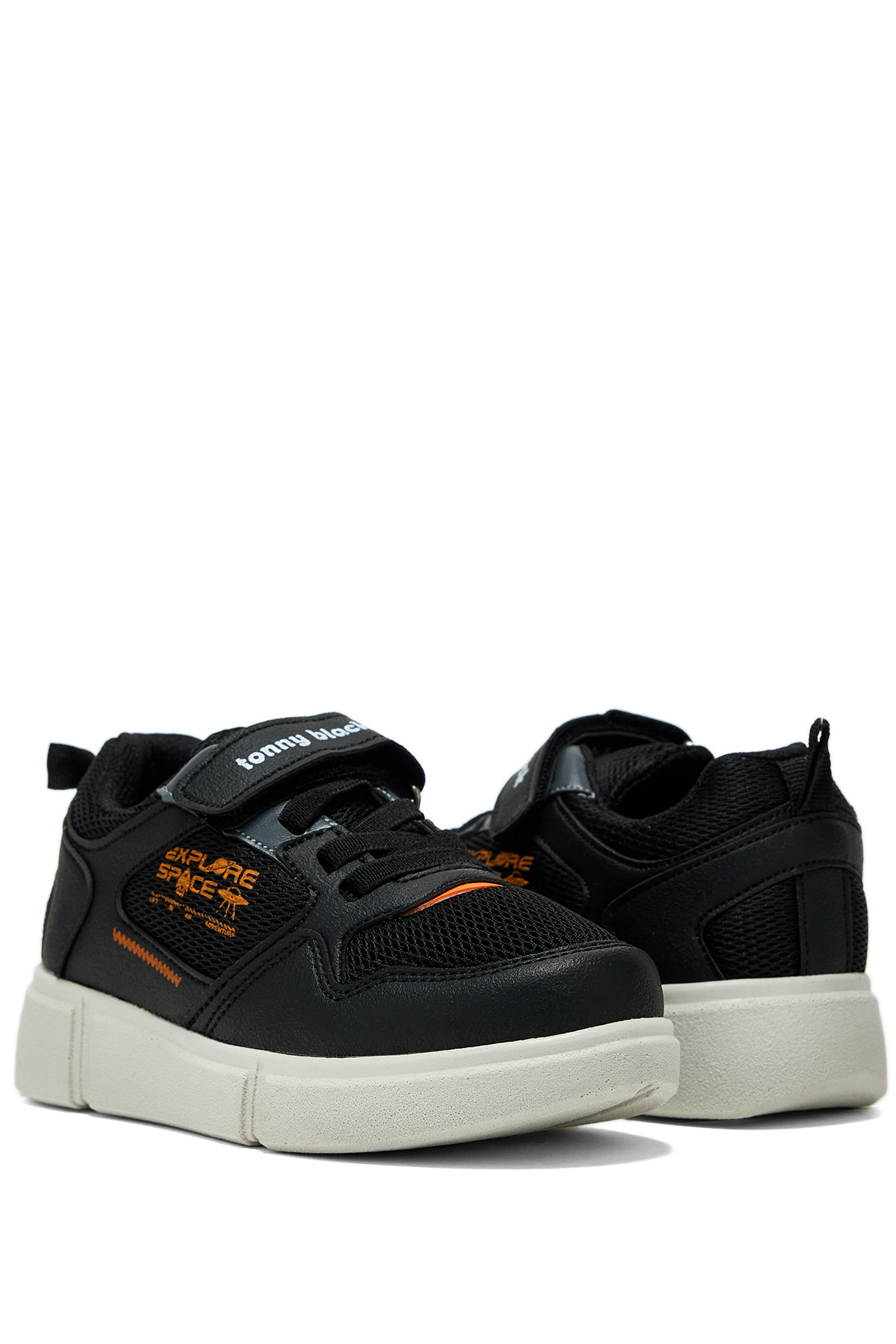 Çocuk Unisex Siyah Portakal Rahat Kalıp Cırtlı Ayakkabı