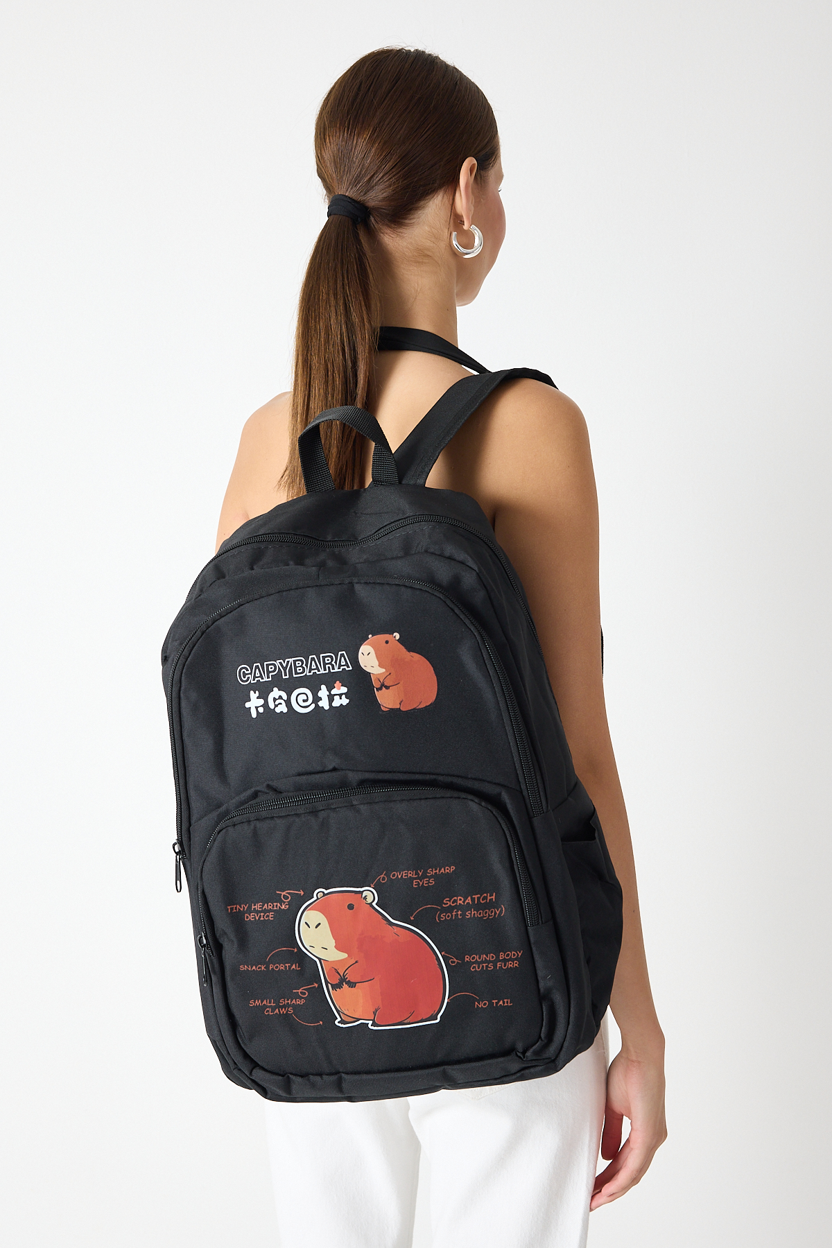 Çocuk Unisex Siyah Sincap Baskılı Sırt Çantası