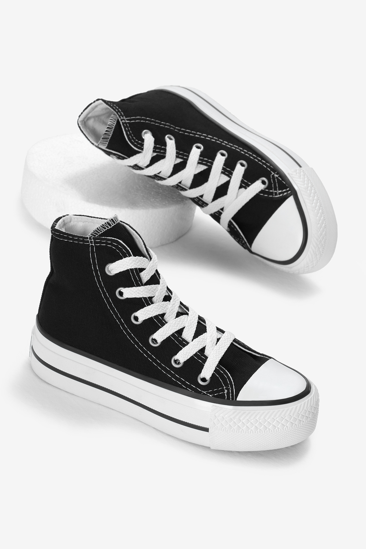 Çocuk Unisex Siyah Termo Kalın Taban Bağcıklı Uzun Keten Spor Ayakkabı