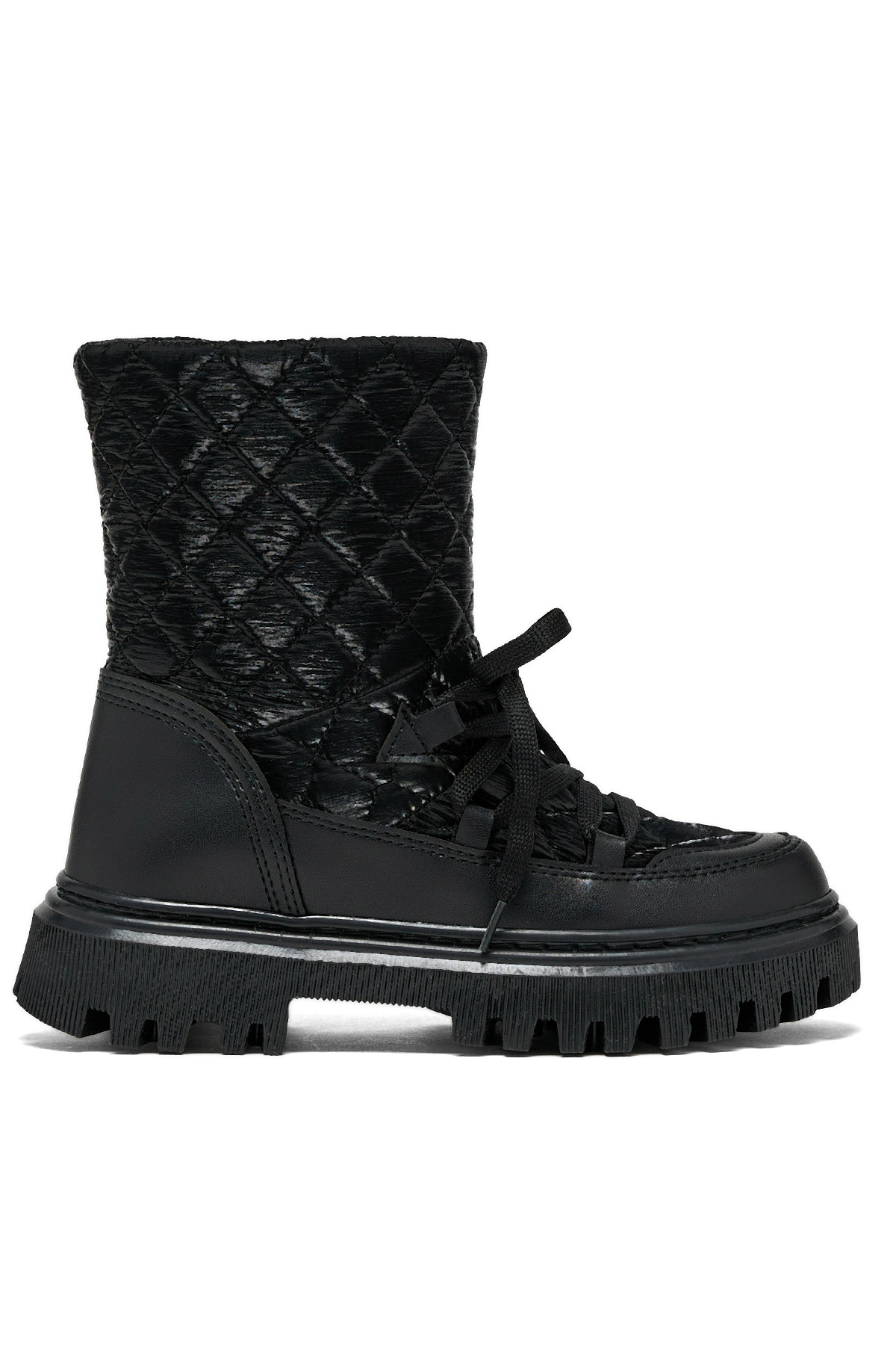 Çocuk Unisex Siyah Termo Taban Kapitone Dikişli Fermuar Detaylı Kar Botu