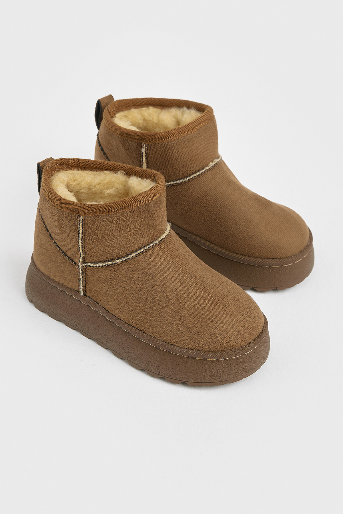 Çocuk Unisex Taba Kalın Poli Taban İçi Kürklü Süet Görünümlü Günlük Bot