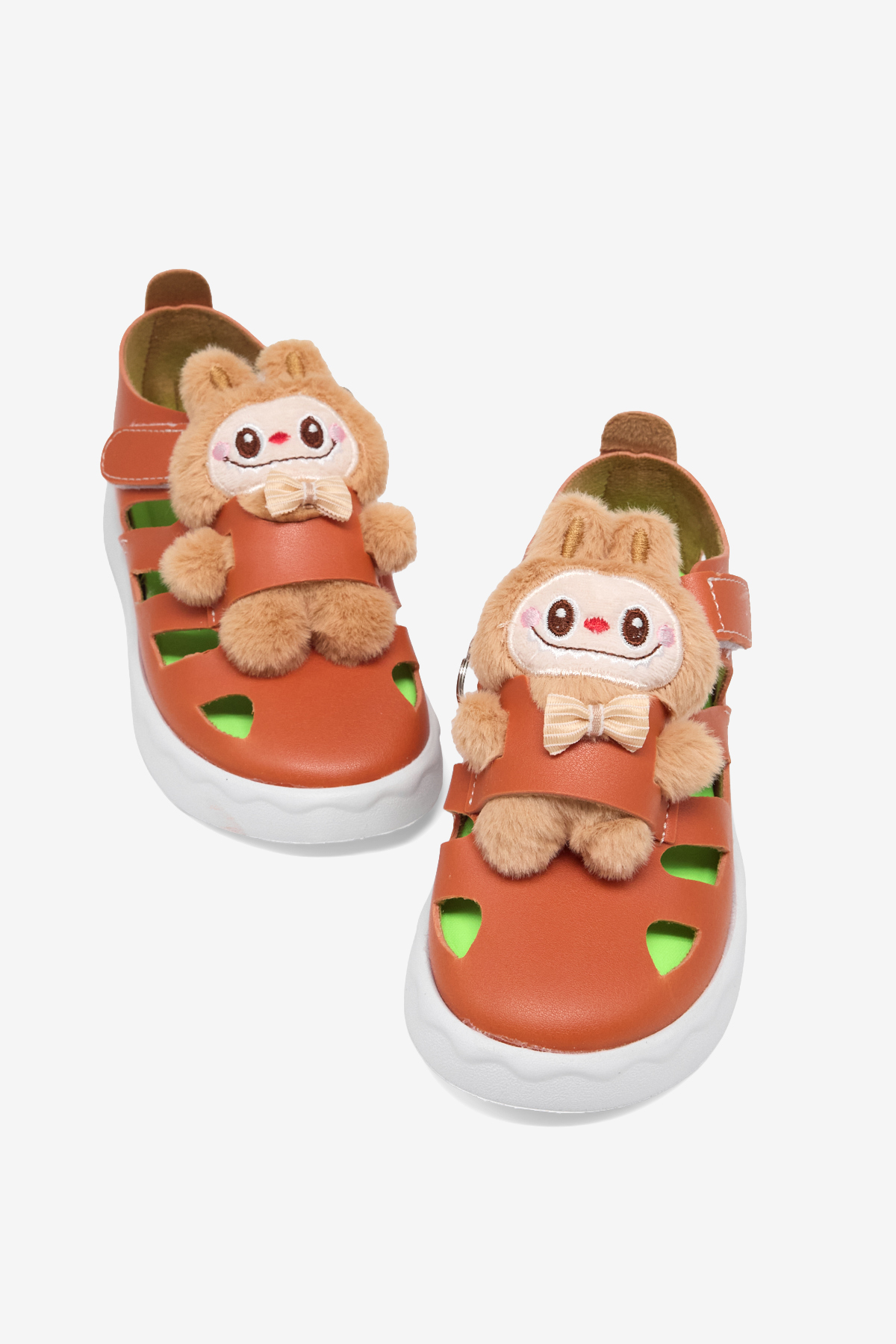 Çocuk Unisex Turuncu Hafif Taban Ayıcık Detaylı Cırtlı Sandalet