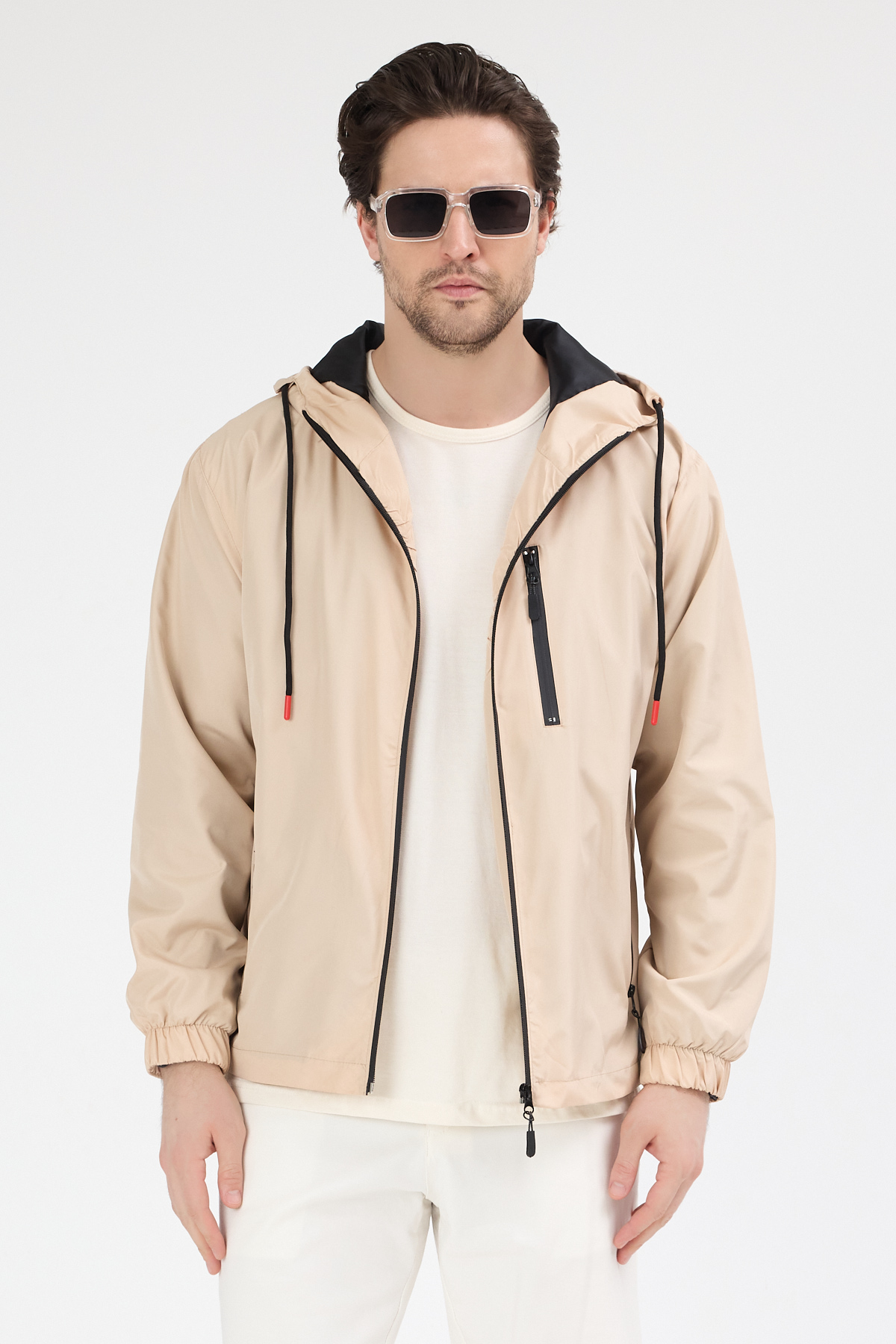 Erkek Bej 3 Cepli Rüzgar Ve Yağmura Dayanıklı Normal Kalıp Yağmurluk