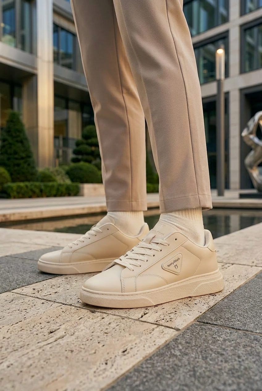 Erkek Bej Rahat Kalıp Termo Taban Bağcıklı Spor Ayakkabı