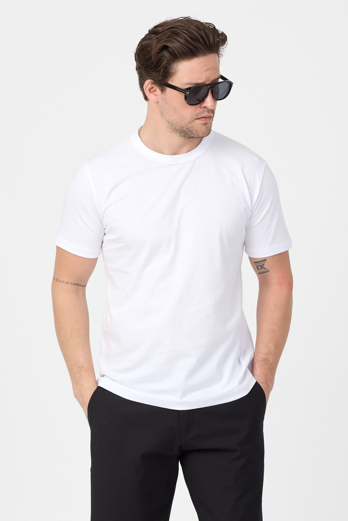 Erkek Beyaz Normal Kalıp Rahat  Basic T-Shirt