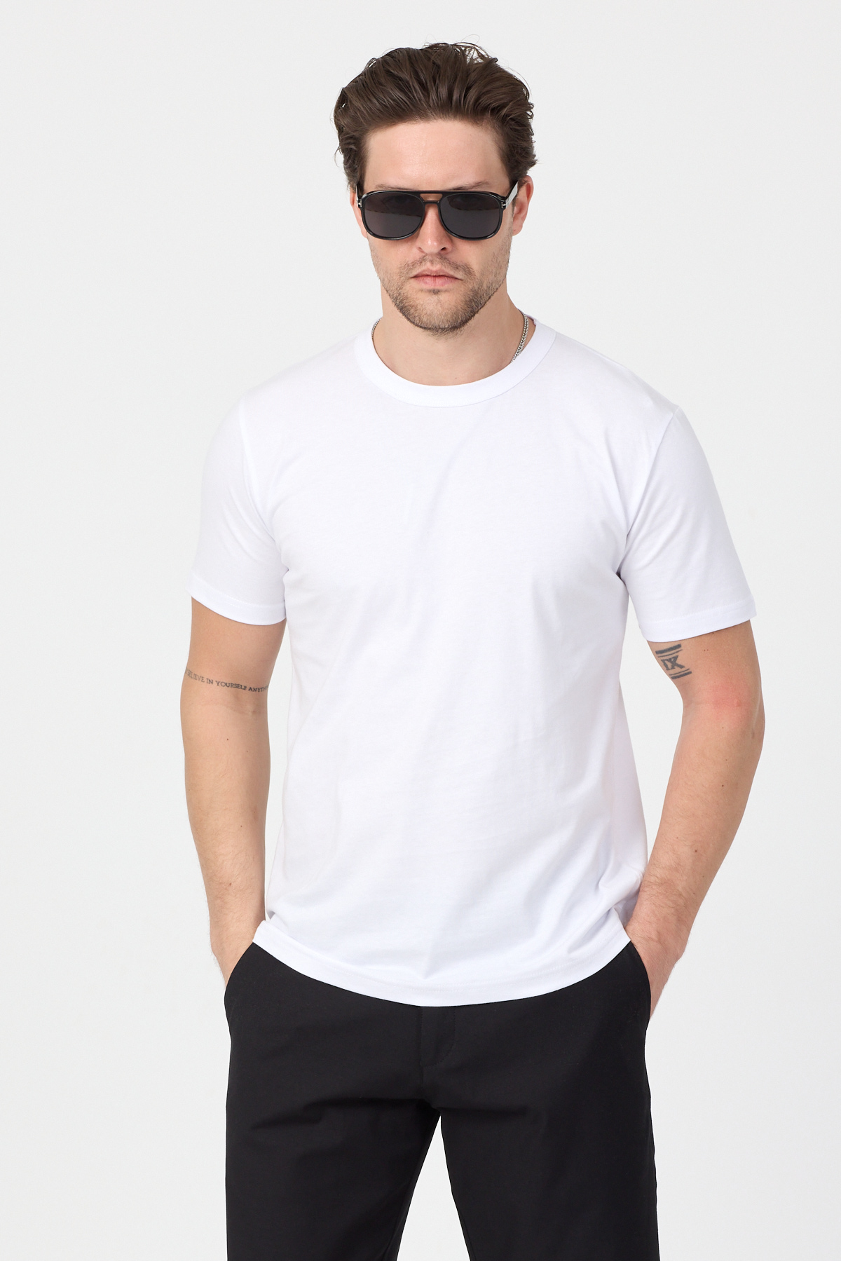 Erkek Beyaz Normal Kalıp Rahat  Basic T-Shirt