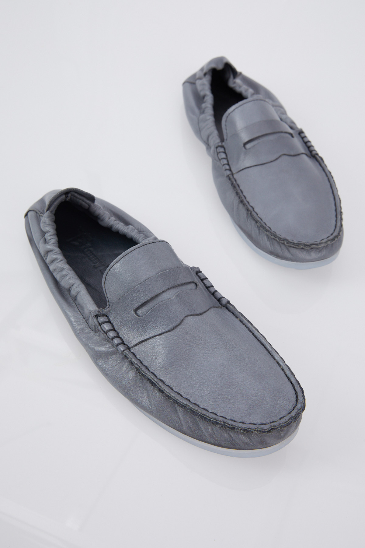 Erkek Gri Arkası Lastikli Rahat Kalıp Hakiki Deri Loafer