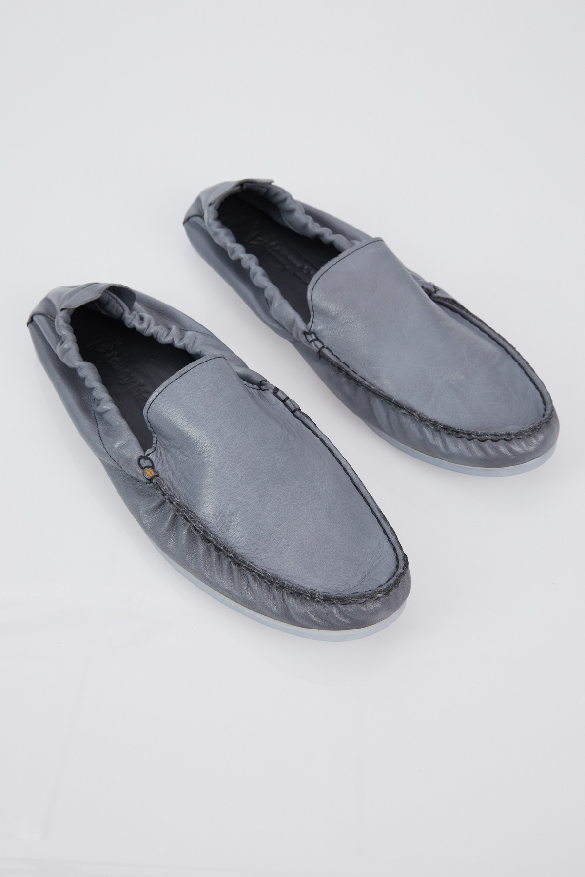 Erkek Gri Arkası Lastikli Rahat Kalıp Hakiki Deri Loafer