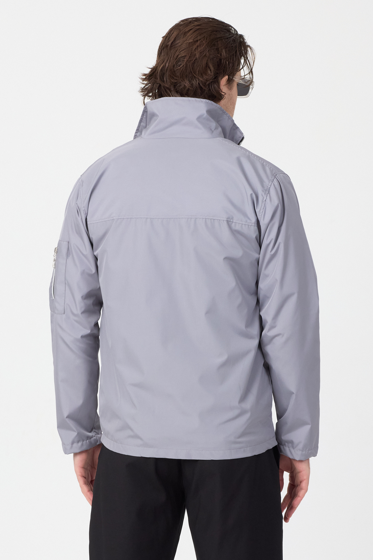 Erkek Gri Su Geçirmez Baharlık Kol Fermuar Detaylı Ceket