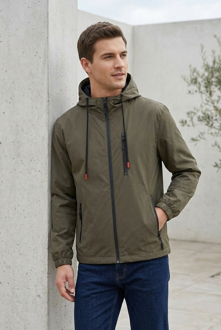 Erkek Haki 3 Cepli Rüzgar Ve Yağmura Dayanıklı Normal Kalıp Yağmurluk