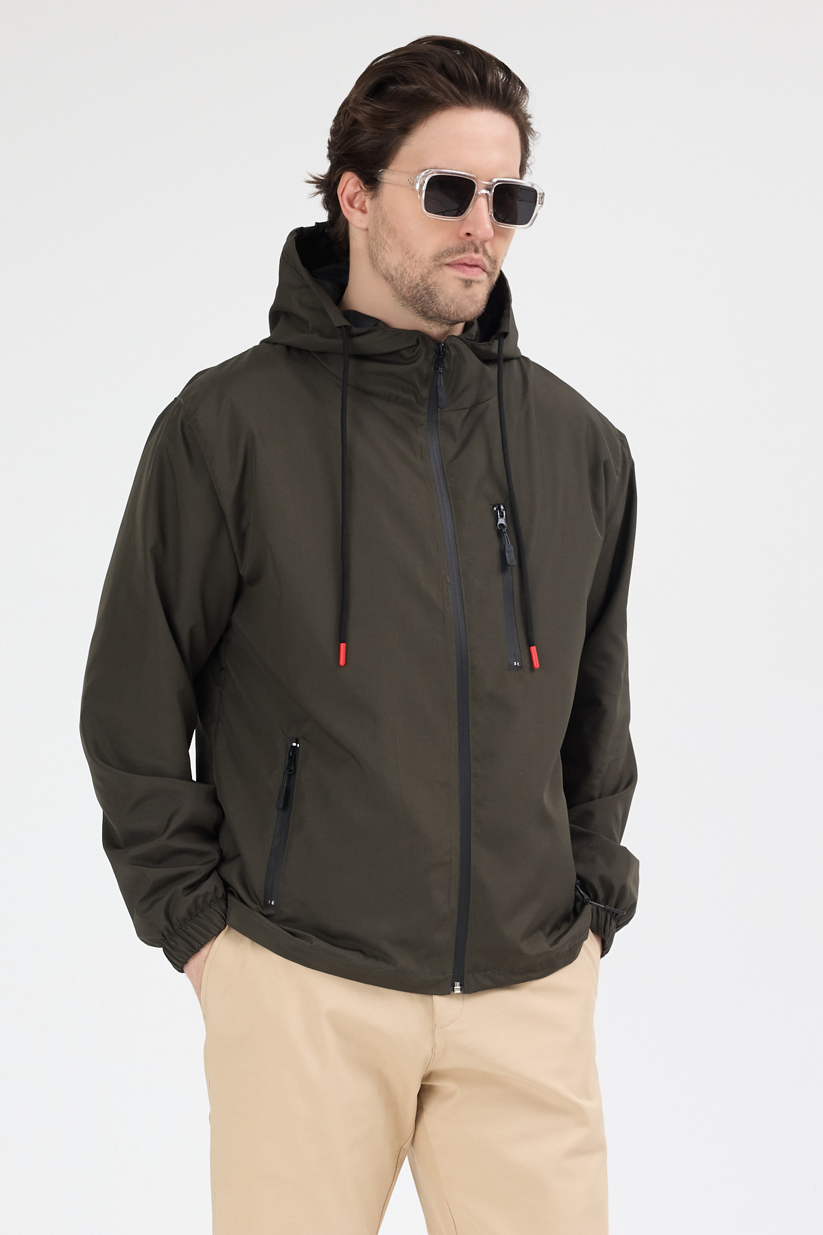 Erkek Haki 3 Cepli Rüzgar Ve Yağmura Dayanıklı Normal Kalıp Yağmurluk