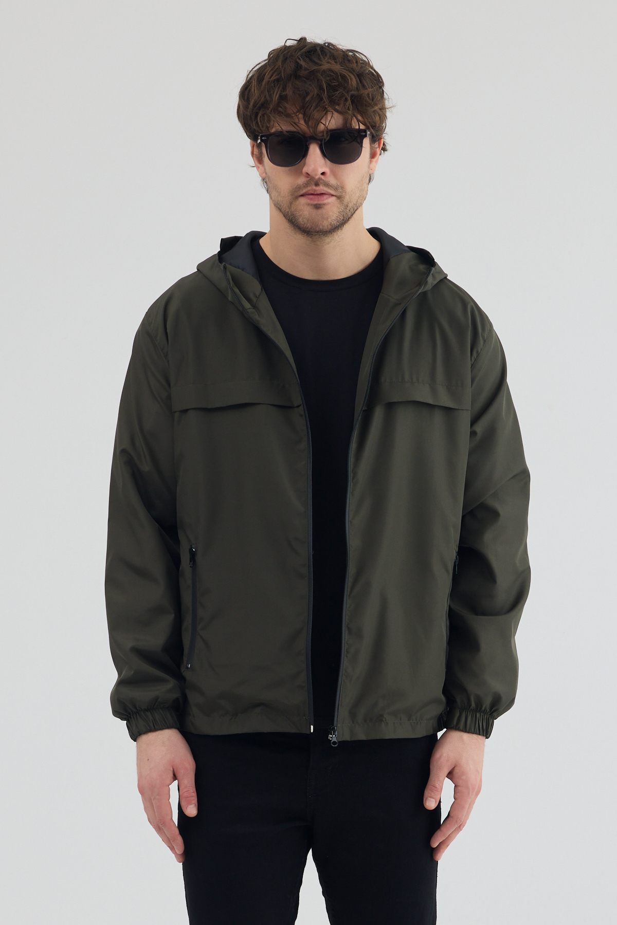 Erkek Haki Rüzgar ve Su Geçirmez Rahat Kalıp Yağmurluk