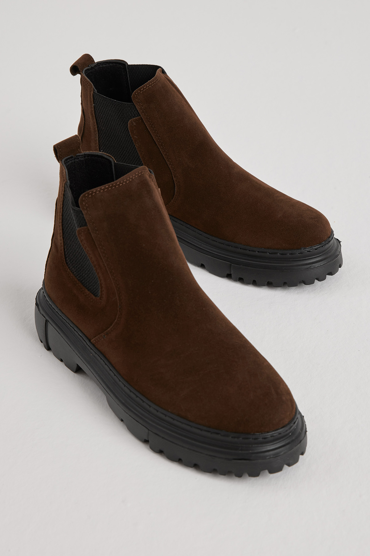 Erkek Kahve Kalın Faylon Hafif Taban Yanları Lastikli Chelsea Bot