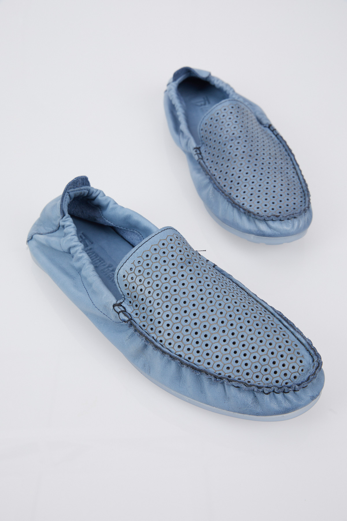 Erkek Mavi Arkası Lastikli Hakiki Deri Loafer