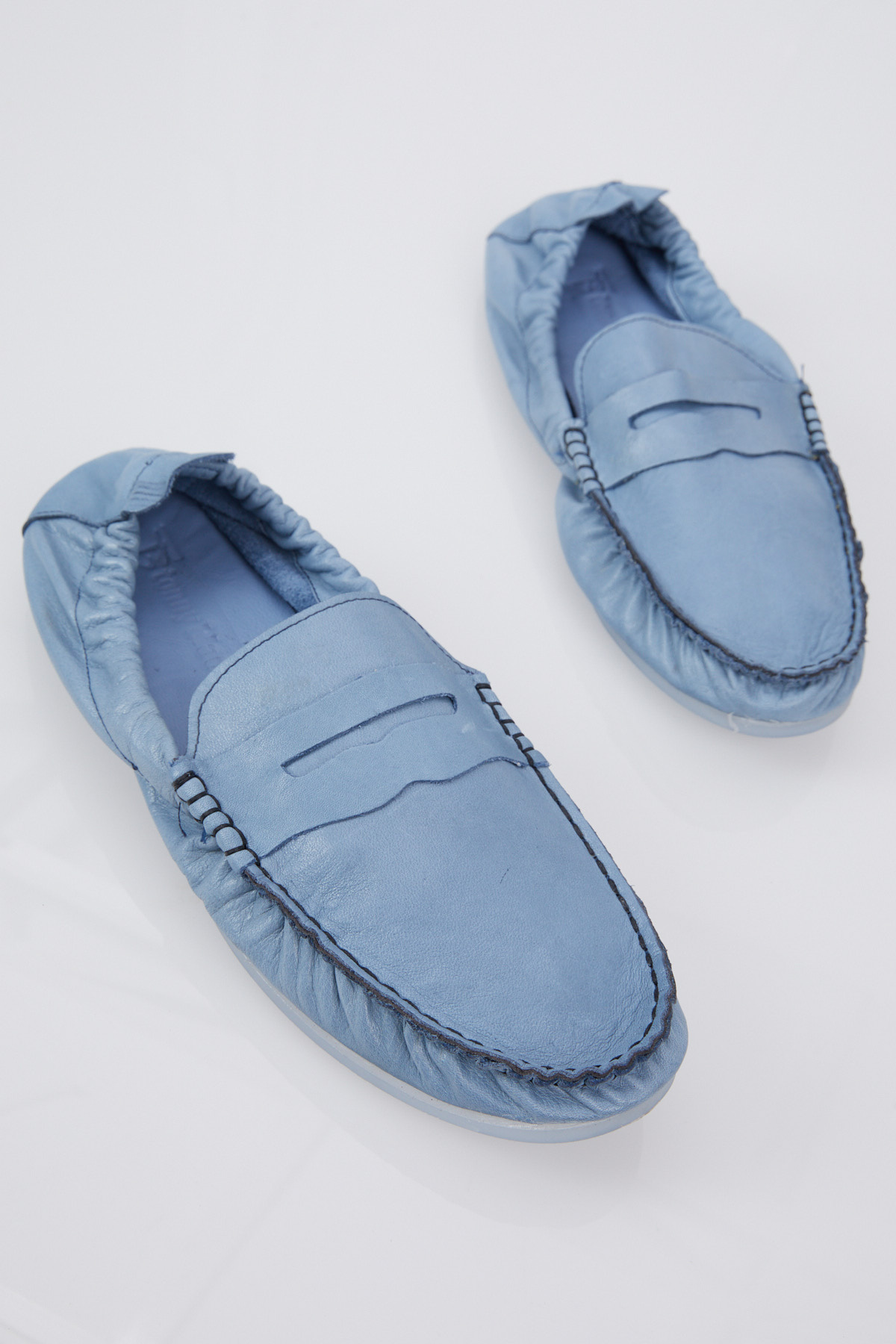 Erkek Mavi Arkası Lastikli Rahat Kalıp Hakiki Deri Loafer