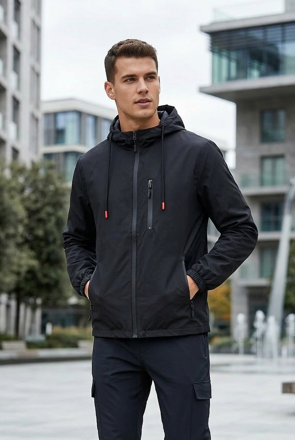 Erkek Siyah 3 Cepli Rüzgar Ve Yağmura Dayanıklı Normal Kalıp Yağmurluk