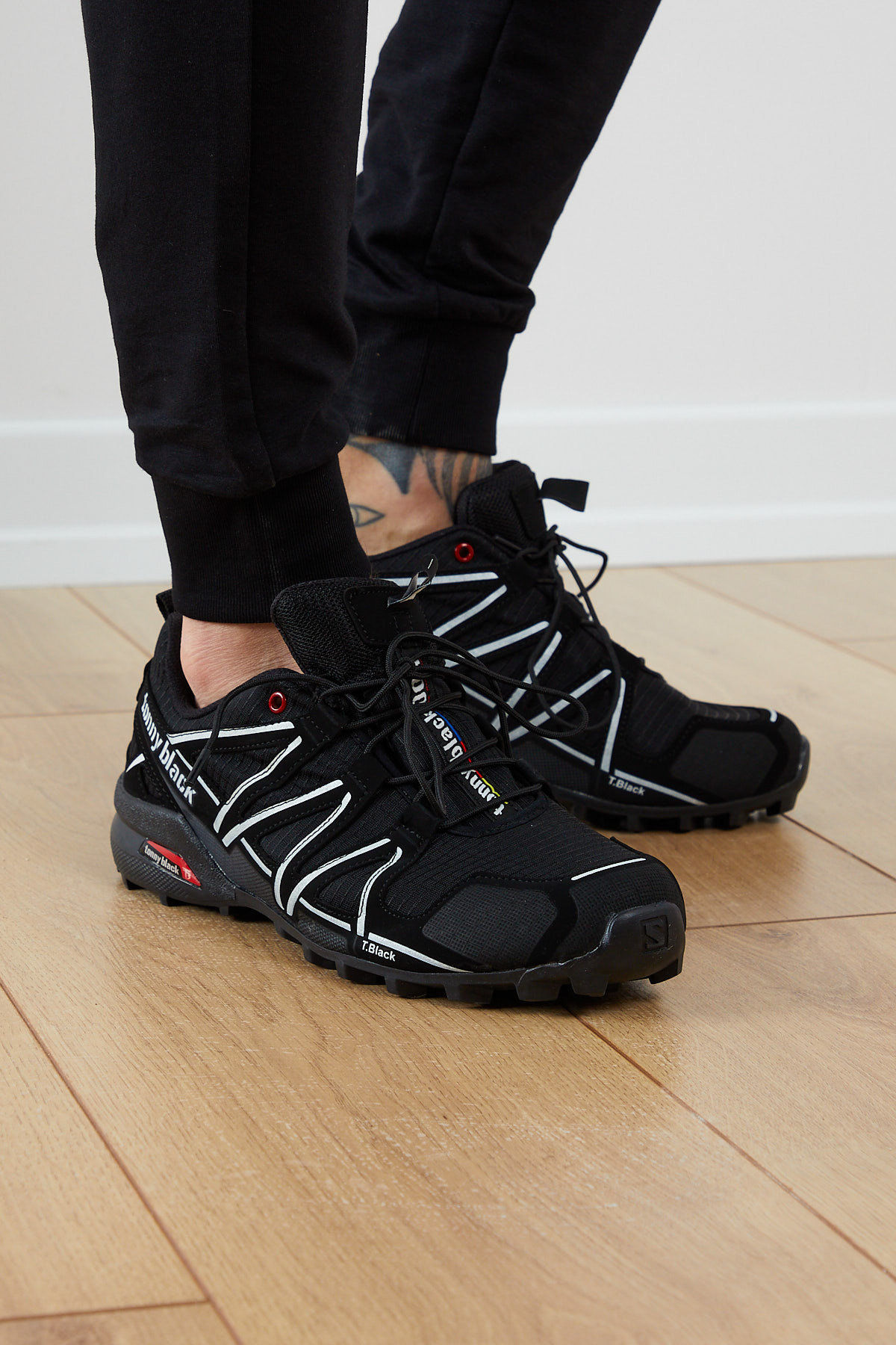 Erkek Siyah Beyaz Rahat Kalıp Şeritli Lastik Bağcıklı Trekking Ayakkabı