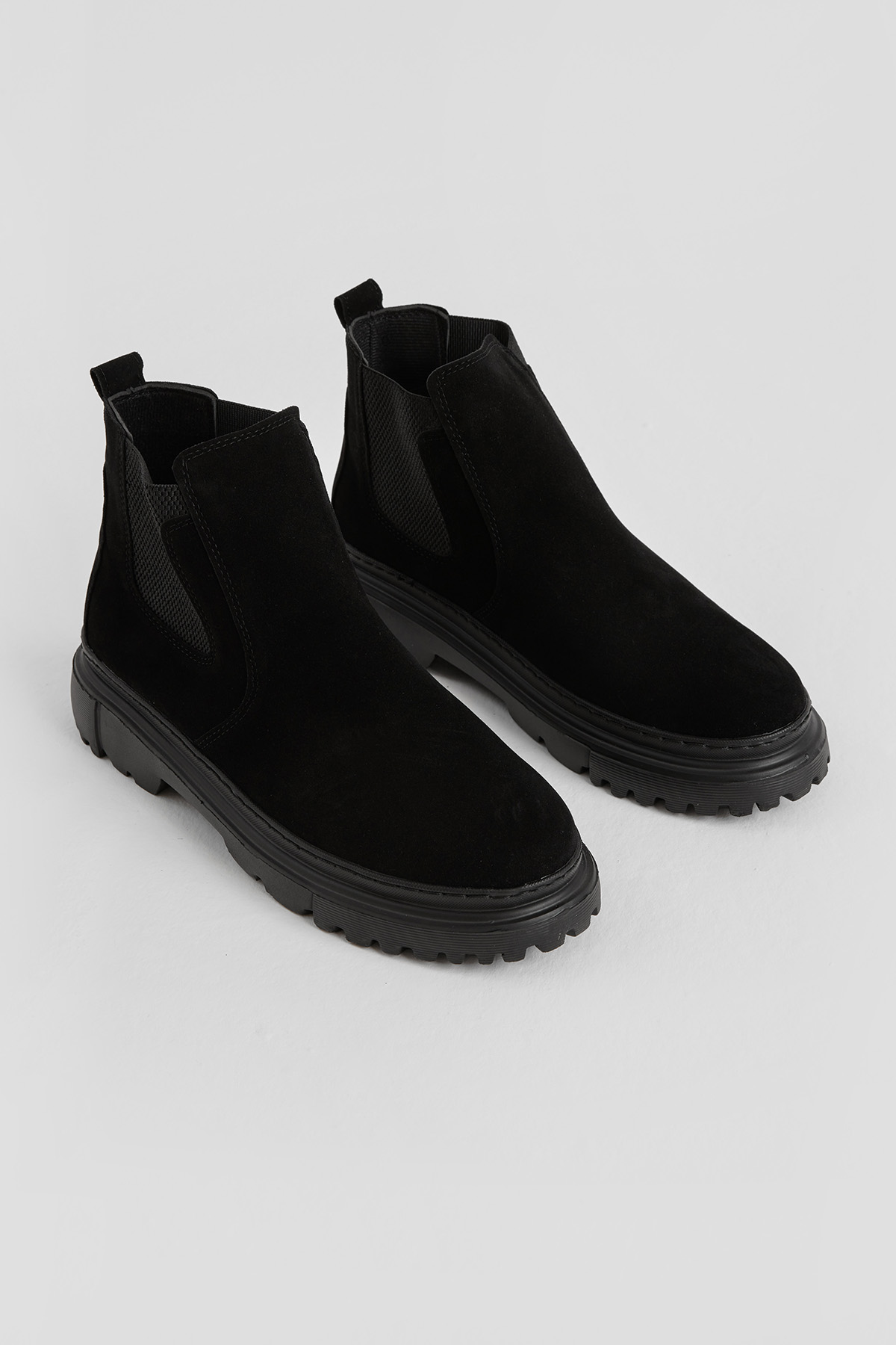 Erkek Siyah Kalın Faylon Hafif Taban Yanları Lastikli Chelsea Bot