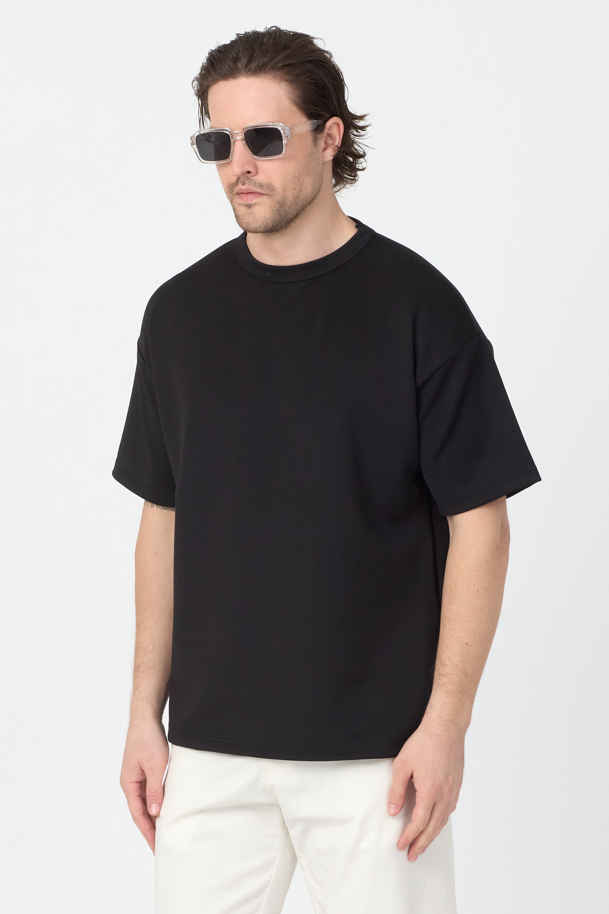 Erkek Siyah Kalın Kumaş Oversize T-Shirt