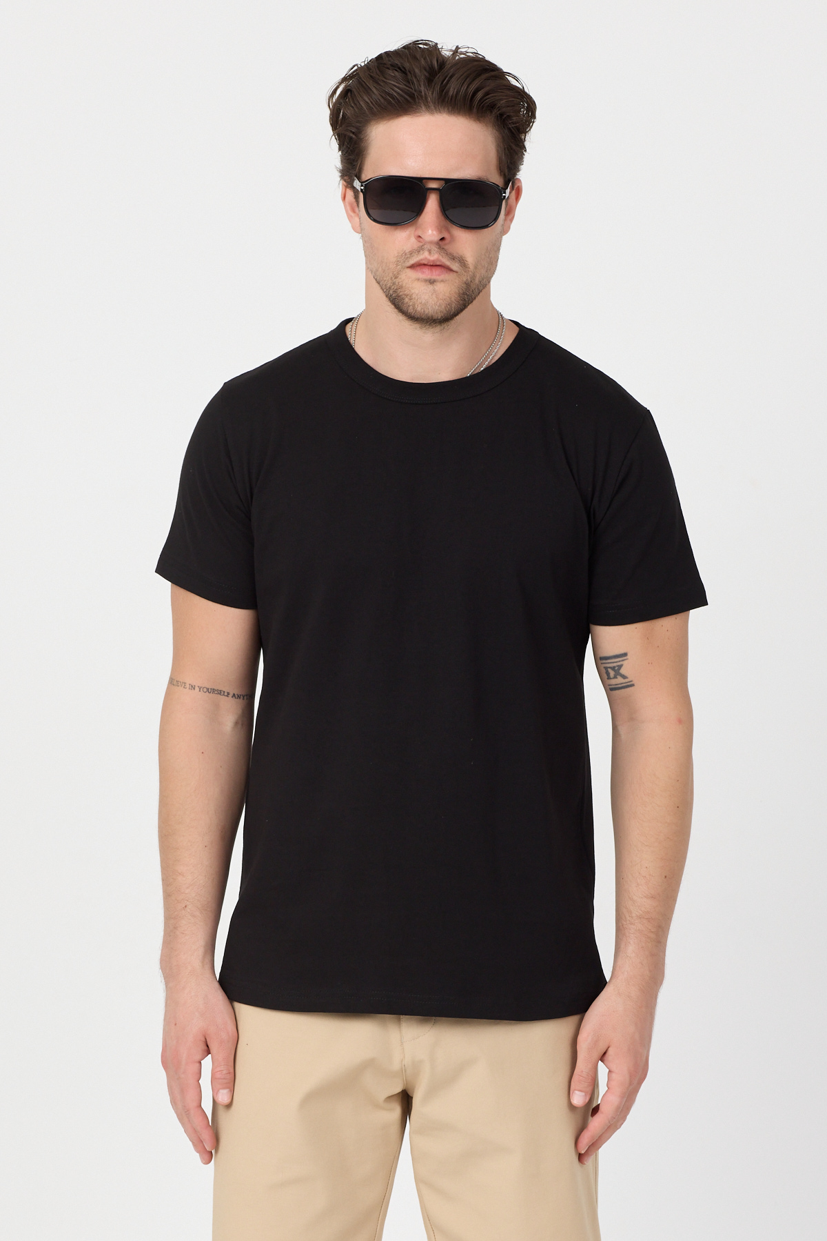 Erkek Siyah Normal Kalıp Rahat  Basic T-Shirt