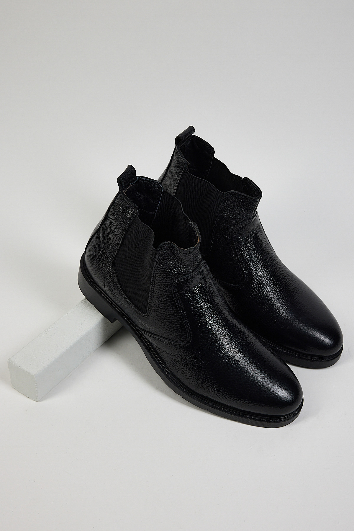 Erkek Siyah Rahat Kalıp Hakiki Deri Lastikli Bot