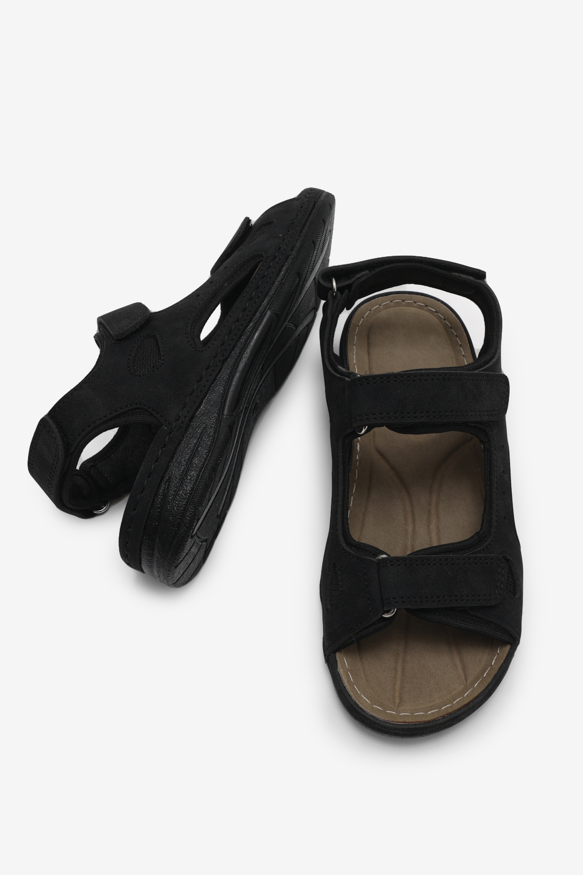 Erkek Siyah Rahat Kalıp Poli Taban Çırtlı Sandalet