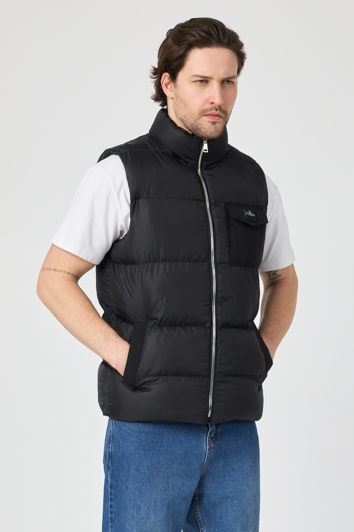 Erkek Siyah Su Geçirmez Göğüs Cepli Şişme Yelek