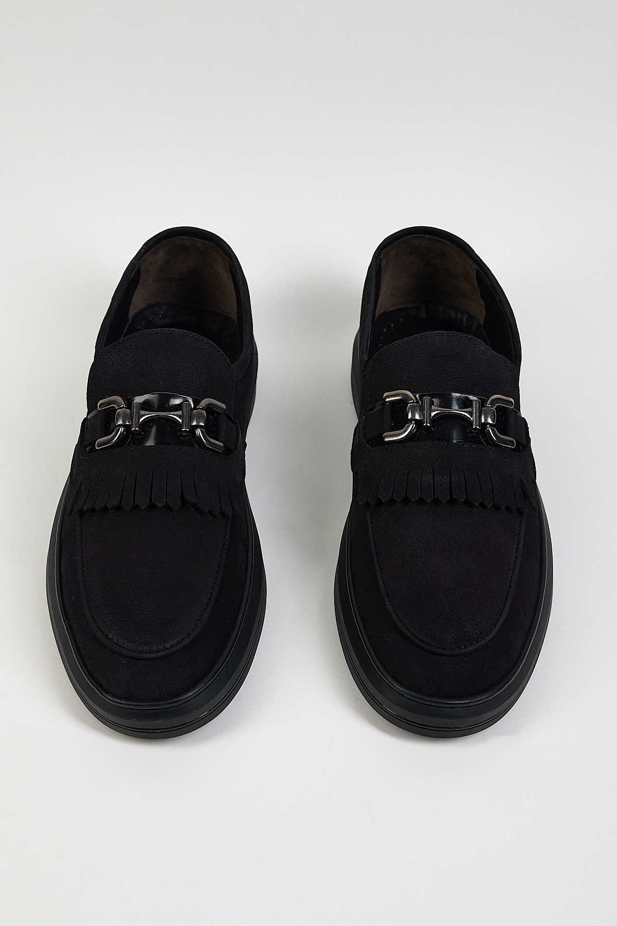 Erkek Siyah Süet Rahat Kalıp Hakiki Deri Püsküllü Tokalı Loafer