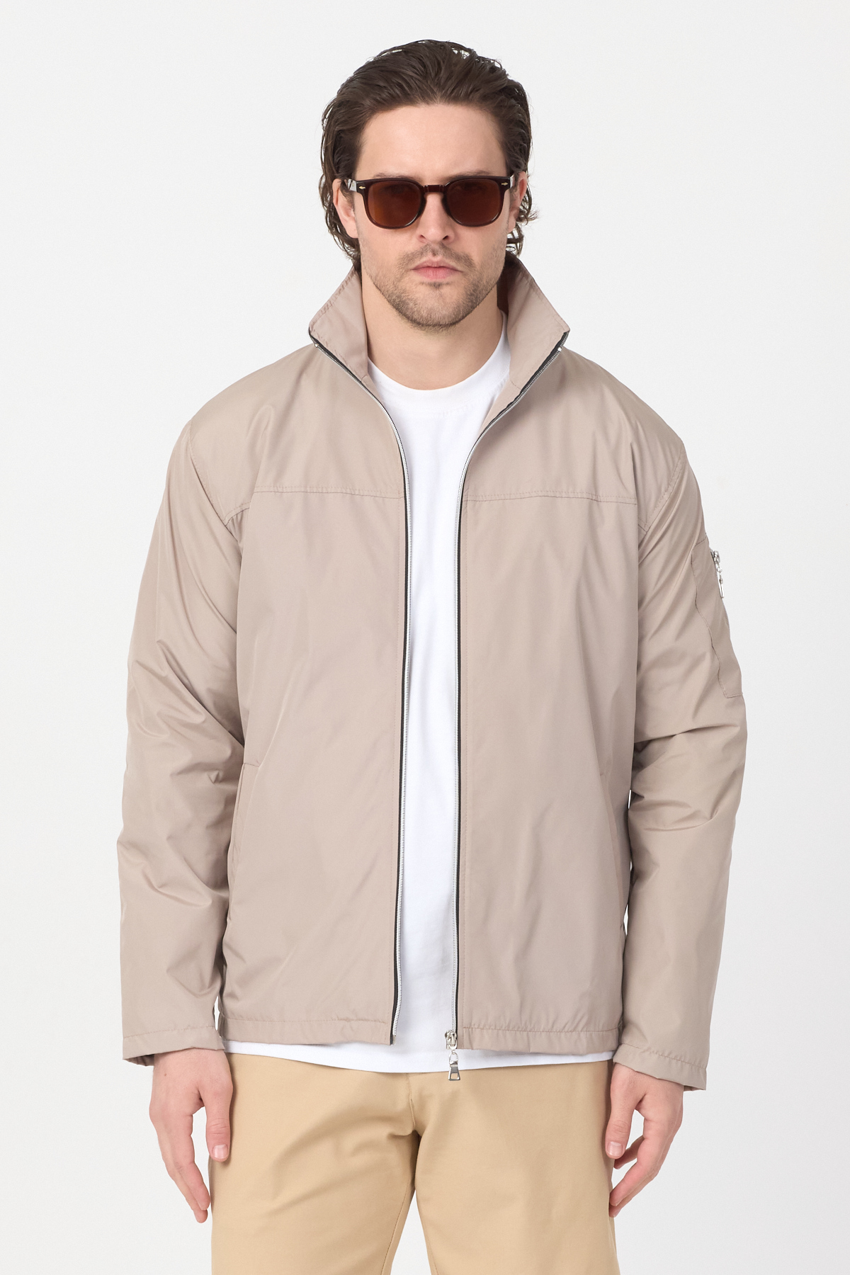 Erkek Vizon Su Geçirmez Baharlık Kol Fermuar Detaylı Ceket