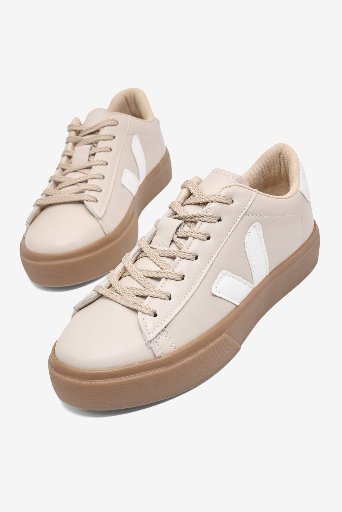 Kadın Bej Beyaz Kauçuk Taban Rahat Bağcıklı Sneaker