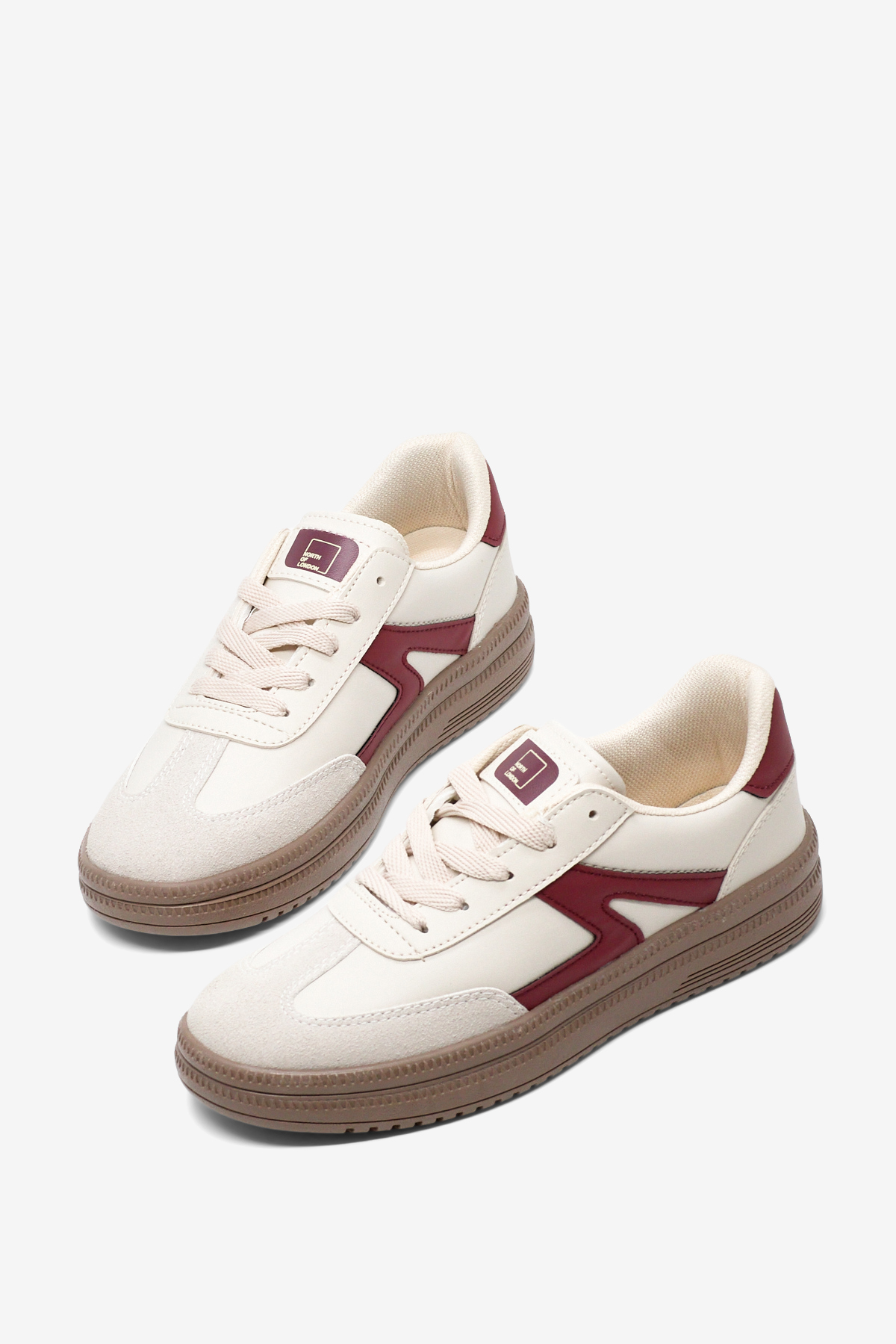 Kadın Bej Bordo Rahat Kalıp Kauçuk Taban Bağcıklı Sneaker