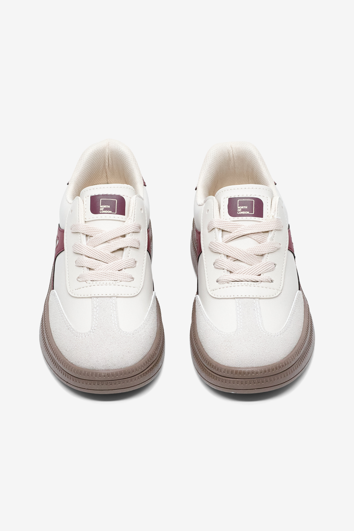 Kadın Bej Bordo Rahat Kalıp Kauçuk Taban Bağcıklı Sneaker