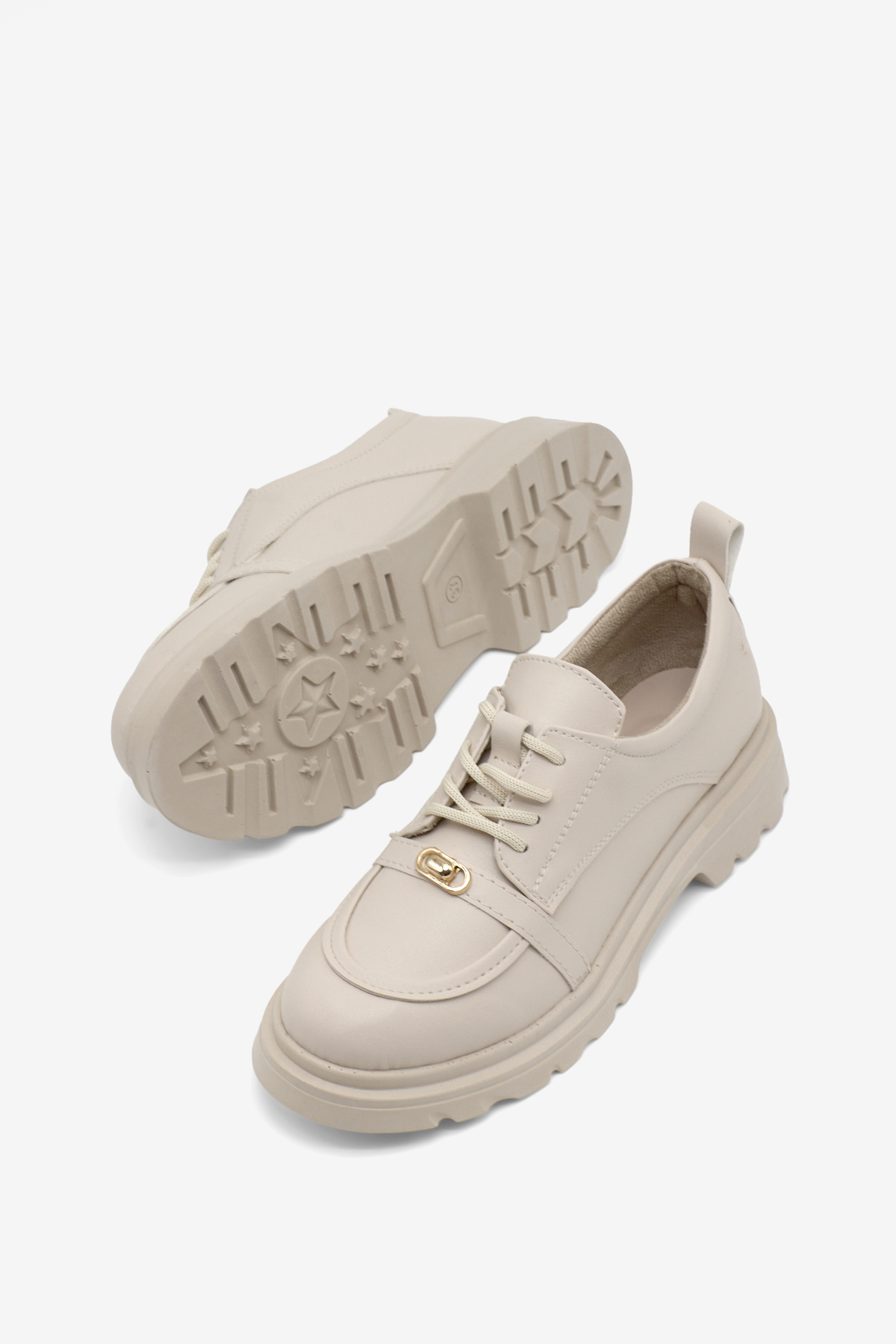 Kadın Bej Cilt Rahat Kalıp Termo Taban  Bağcıklı Günlük Ayakkabı