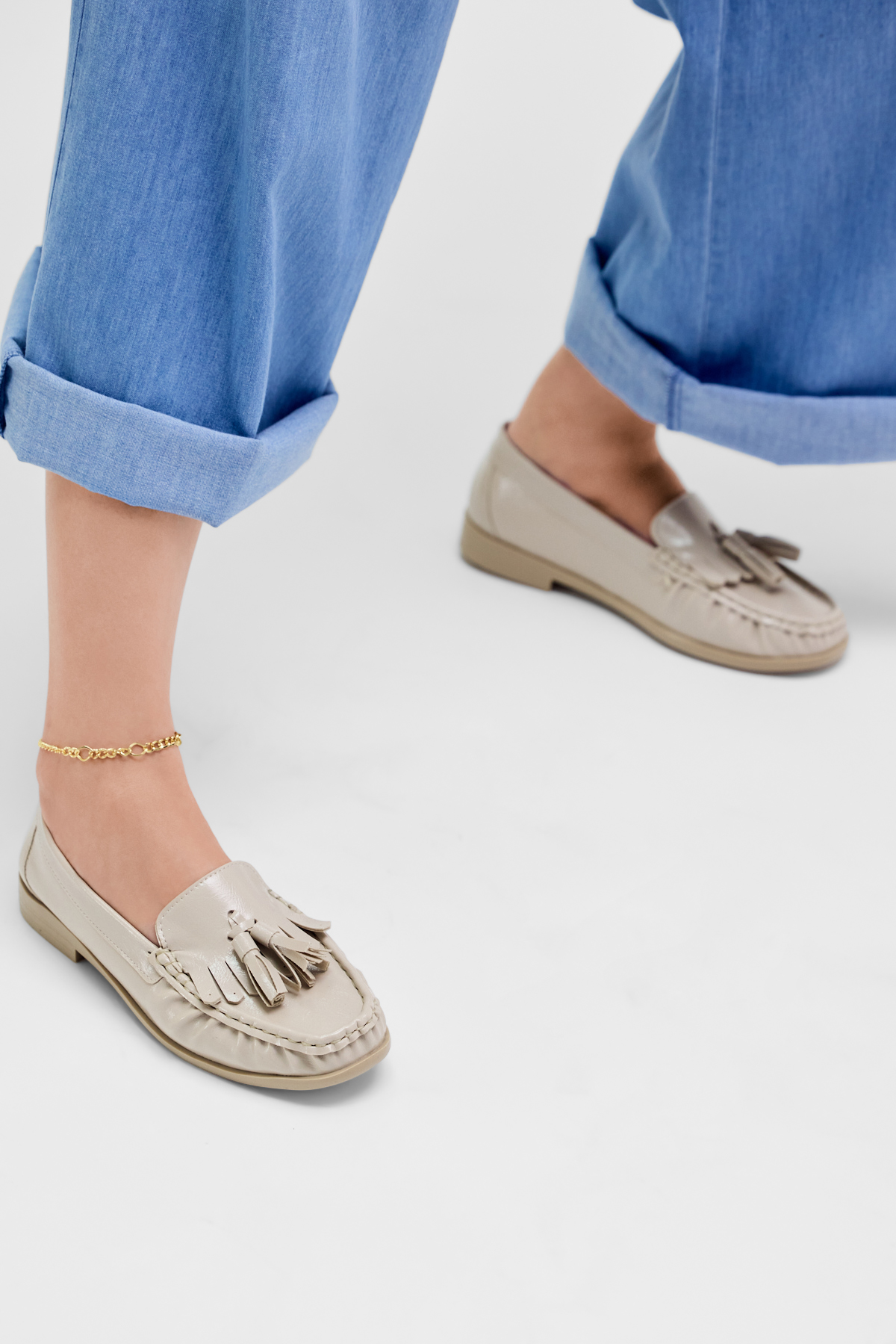 Kadın Bej Kadın Püskül Detaylı Rahat Kalıp Loafer Ayakkabı