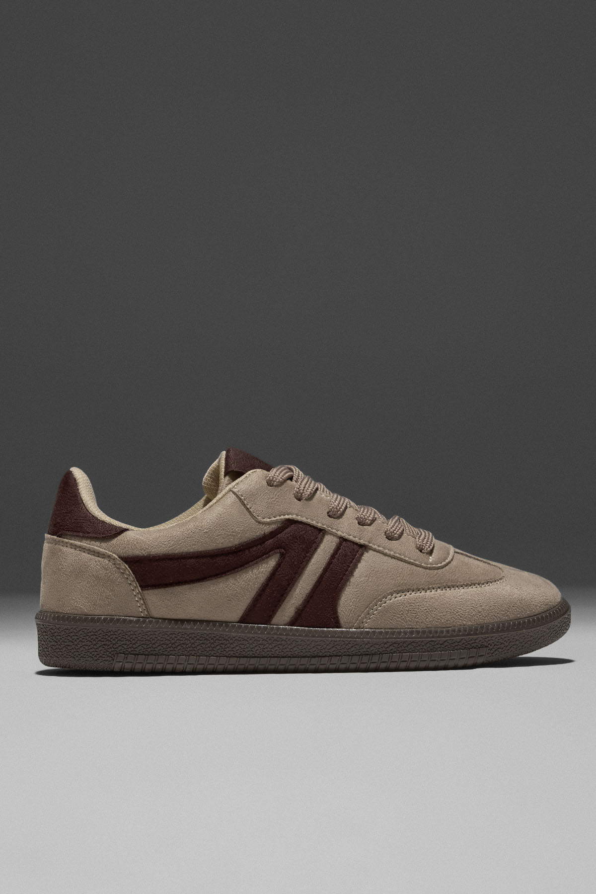 Kadın Bej Kahve Termo Taban Yanı Şeritli Bağcıklı Günlük Rahat Spor Ayakkabı