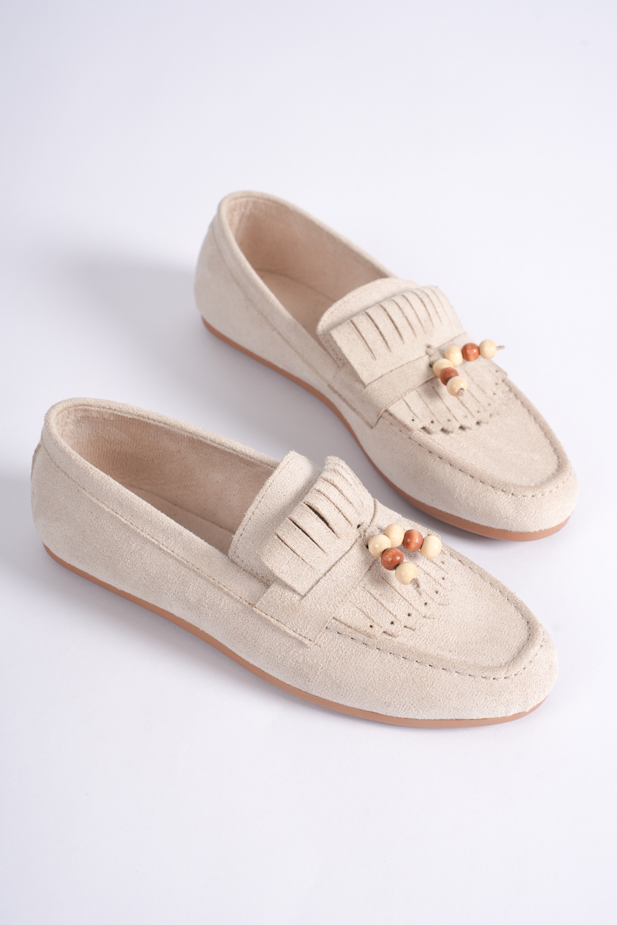 Kadın Bej Rahat Kalıp Günlük Tokalı Babet