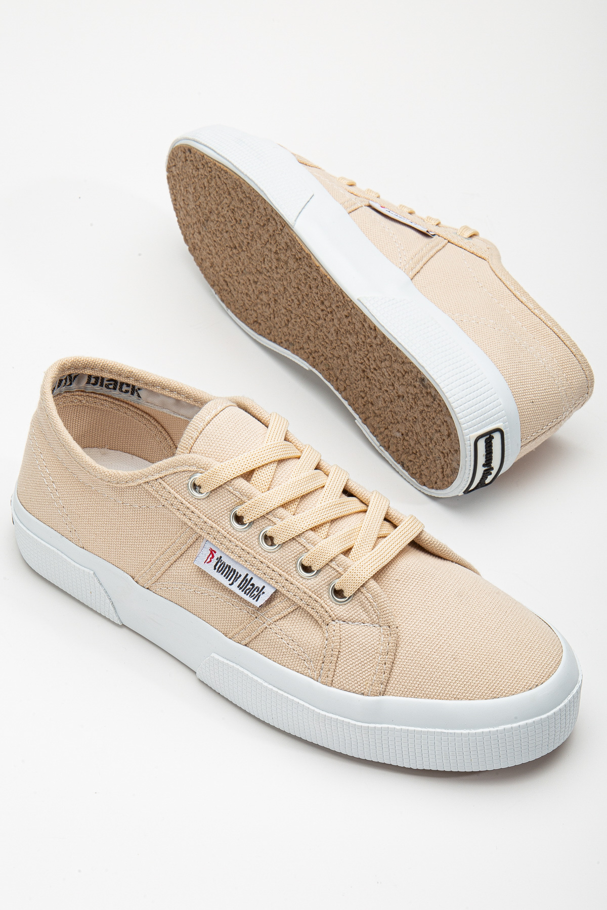 Kadın Bej Rahat Kalıp Krep Taban Bağcıklı Keten Günlük Ayakkabı